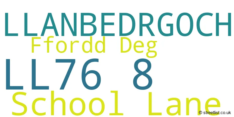 A word cloud for the LL76 8 postcode